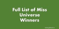 Full List of Miss Universe Winners